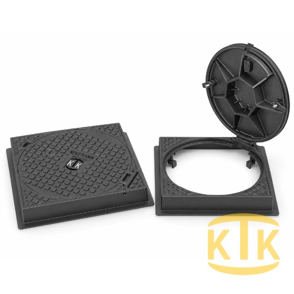 Döküm Yuvarlak Kare Çerçeveli Rögar Kapağı Takımı Ø600 mm (DKT.600-D6)