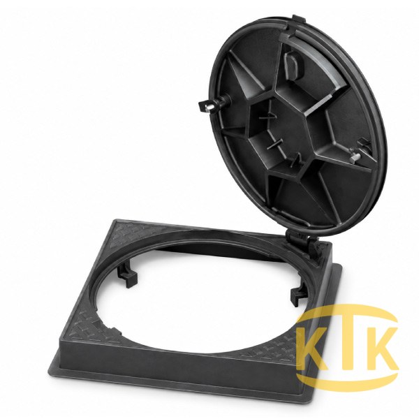 Döküm Yuvarlak Kare Çerçeveli Rögar Kapağı Takımı Ø600 mm (DKT.600-B4)