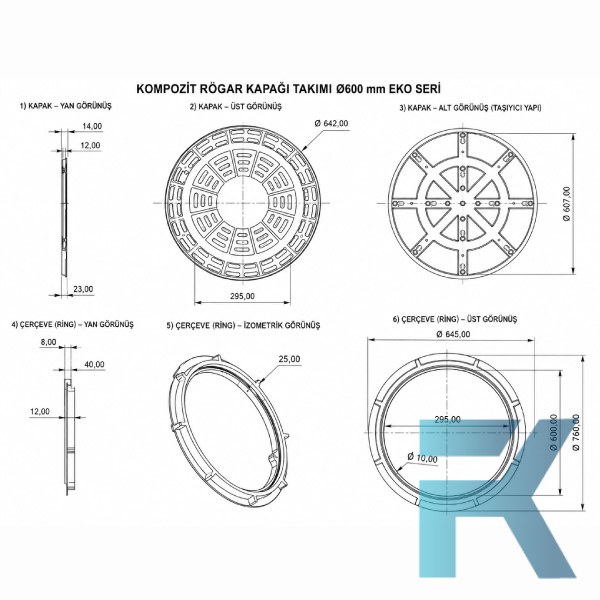 FK-600-EKO-5A-A15 Kompozit Yuvarlak Rögar Kapağı Takımı Eko Seri Ø600 mm | A15