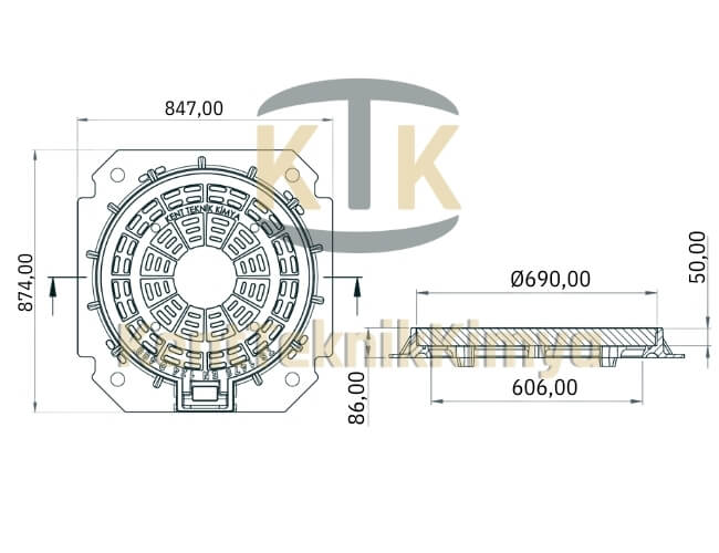 FK500-KKT-600-MKB-B125 Kompozit Rögar Kapağı 600mm Menteşeli 