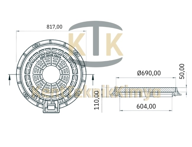 FK500-KKT-600-MYC-C250 Kompozit Rögar Kapağı 600mm Menteşeli